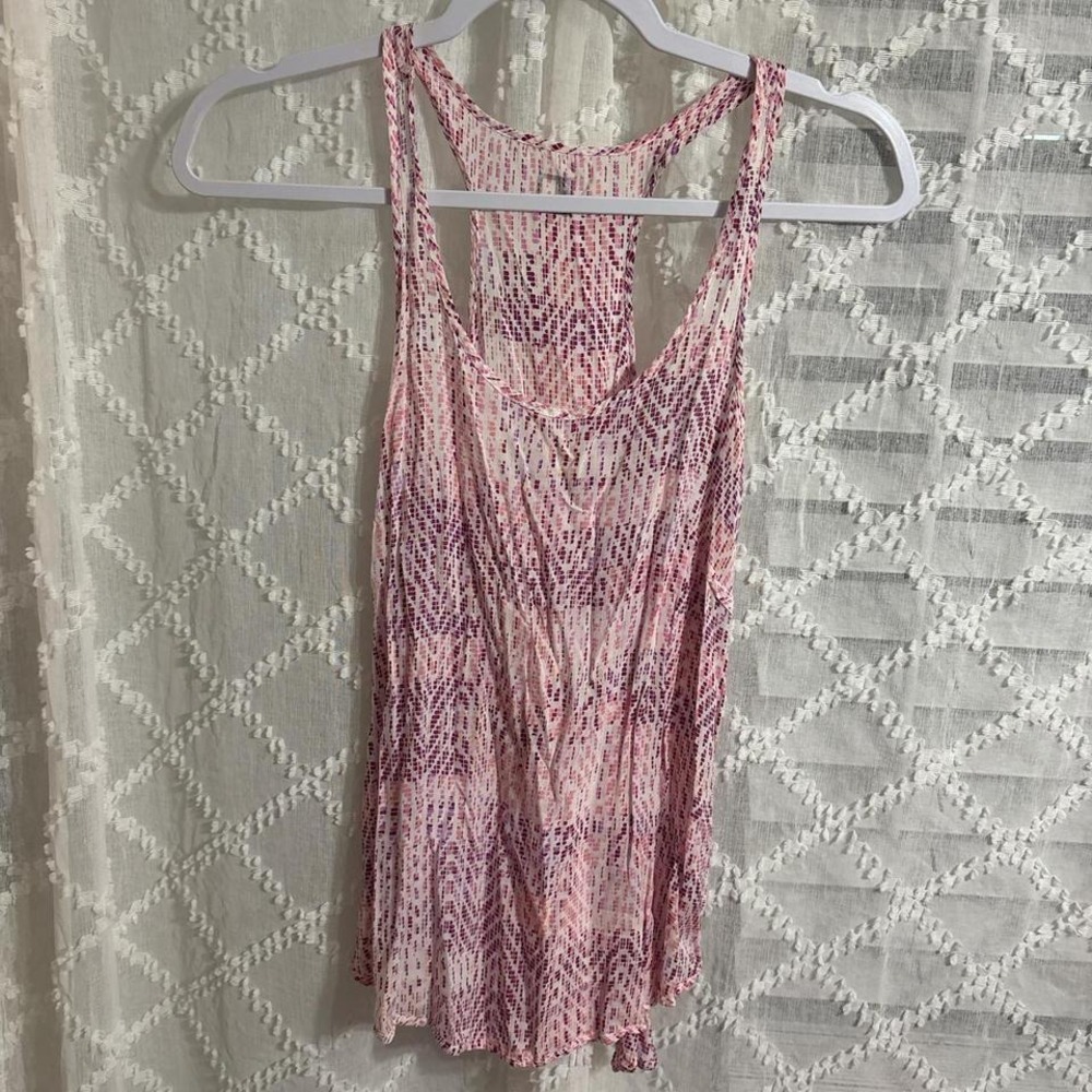 Pink Purple Geometric Print Racerback Tank Top Burnout Scoop Neck Women Small
